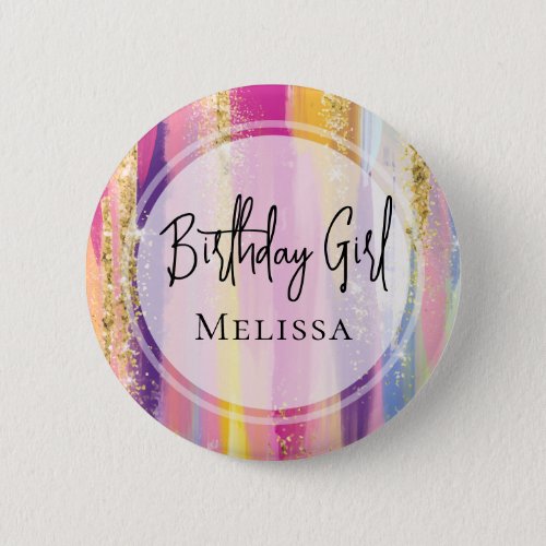Colorful Rainbow Stripes with Faux Gold Glitter Button