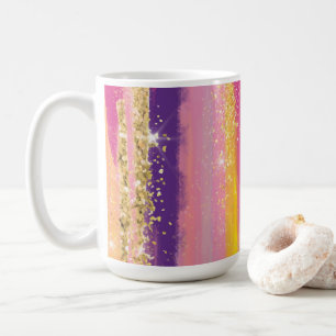 Colorful Rainbow Stripes with Faux Gold Glitter Coffee Mug