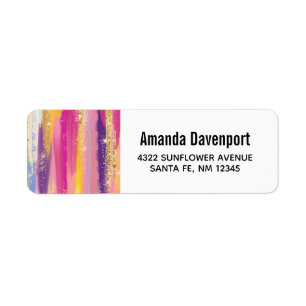 Colorful Rainbow Stripes with Faux Gold Glitter Label