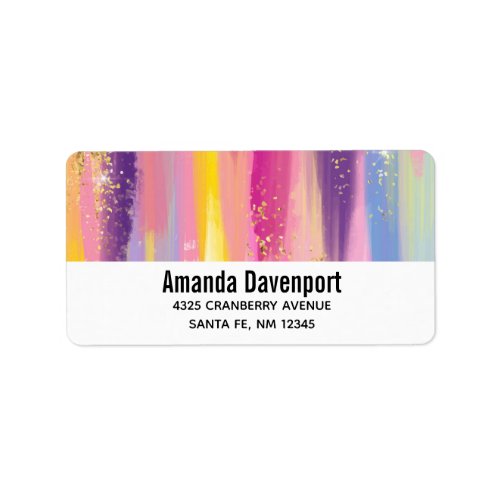 Colorful Rainbow Stripes with Faux Gold Glitter Label