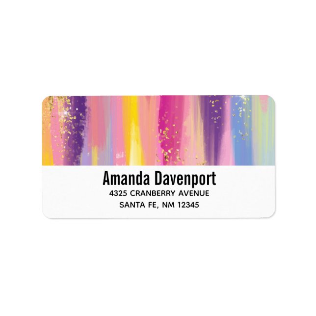 Colorful Rainbow Stripes with Faux Gold Glitter Label (Front)