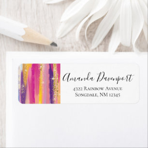 Colorful Rainbow Stripes with Faux Gold Glitter Label