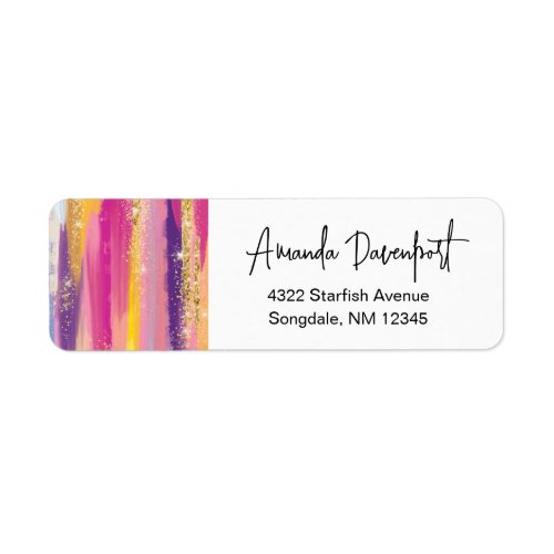 Colorful Rainbow Stripes with Faux Gold Glitter Label