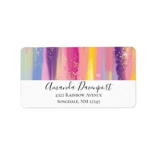 Colorful Rainbow Stripes with Faux Gold Glitter Label