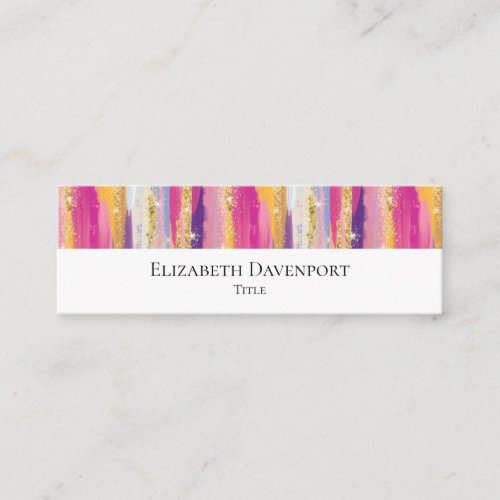 Colorful Rainbow Stripes with Faux Gold Glitter Mini Business Card