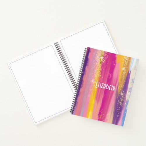 Colorful Rainbow Stripes with Faux Gold Glitter No Notebook