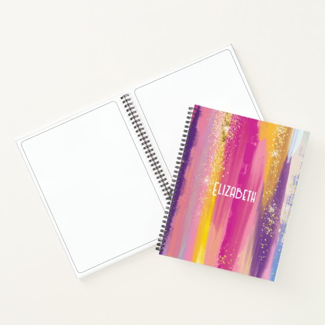Colorful Rainbow Stripes with Faux Gold Glitter No Notebook (Inside)