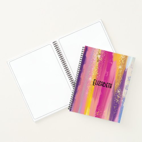 Colorful Rainbow Stripes with Faux Gold Glitter Notebook