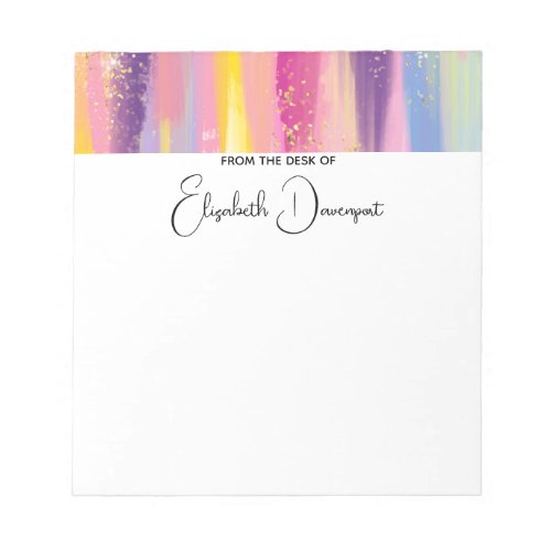 Colorful Rainbow Stripes with Faux Gold Glitter Notepad