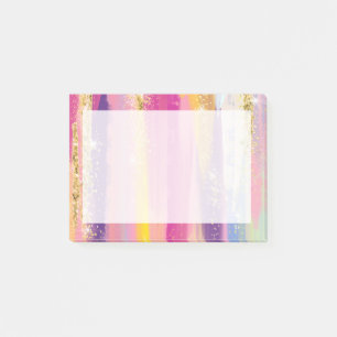 Colorful Rainbow Stripes with Faux Gold Glitter Post-it Notes