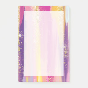 Colorful Rainbow Stripes with Faux Gold Glitter Post-it Notes