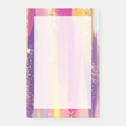 Colorful Rainbow Stripes with Faux Gold Glitter Post_it Notes