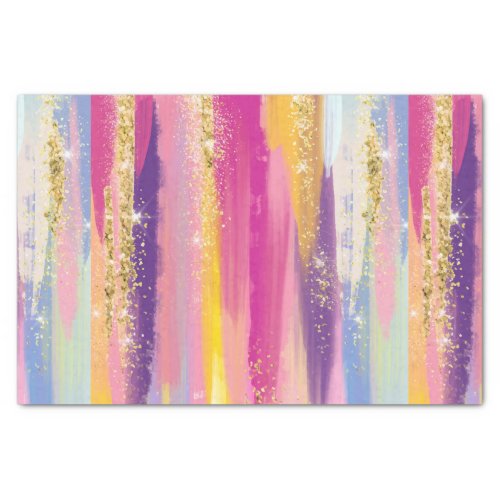 Colorful Rainbow Stripes with Faux Gold Glitter Tissue Paper