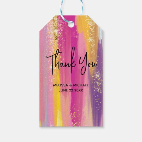 Colorful Rainbow Stripes with Gold Glitter Wedding Gift Tags