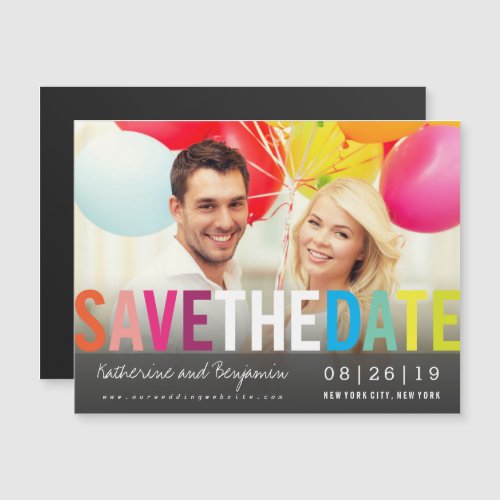 Colorful Rainbow Summer Photo Modern Save The Date Magnetic Invitation