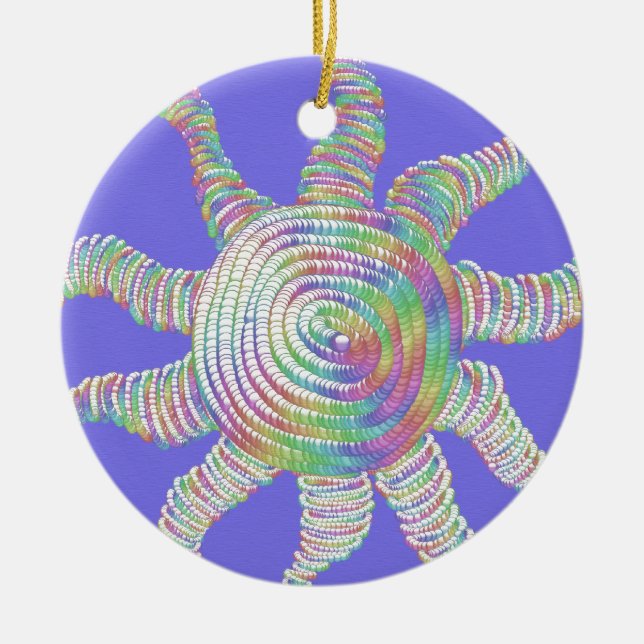 Colorful Rainbow Sun Ceramic Ornament (Front)