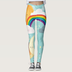 Colorful Rainbow, Sun, Clouds Leggings