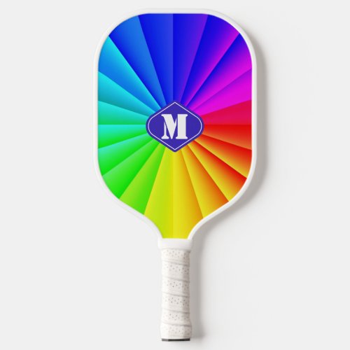 Colorful Rainbow Sun Modern Monogram  Pickleball Paddle