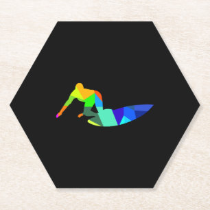 Colorful rainbow surfer surfing sport paper coaster