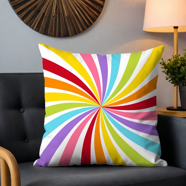 Colorful Rainbow Swirl Modern Fun Bright Girly Throw Pillow (Creator Uploaded)