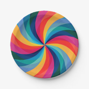 Colorful Rainbow Swirl Paper Plates