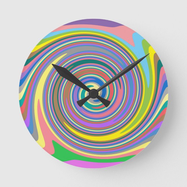 Colorful rainbow swirl pattern round clock (Front)