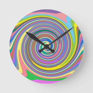 Colorful rainbow swirl pattern round clock