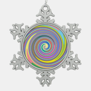 Colorful rainbow swirl pattern snowflake pewter christmas ornament