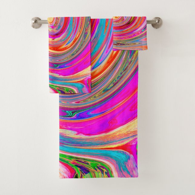 Colorful Rainbow Swirl Retro Abstract Design Bath Towel Set (Insitu)