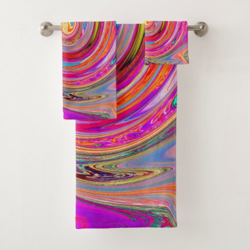 Colorful Rainbow Swirl Retro Abstract Design Bath Towel Set