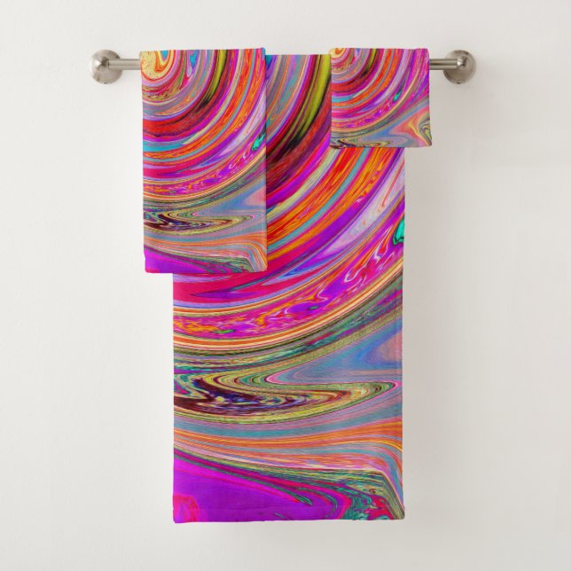 Colorful Rainbow Swirl Retro Abstract Design Bath Towel Set (Insitu)