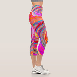 Colorful Rainbow Swirl Retro Abstract Design Capri Leggings