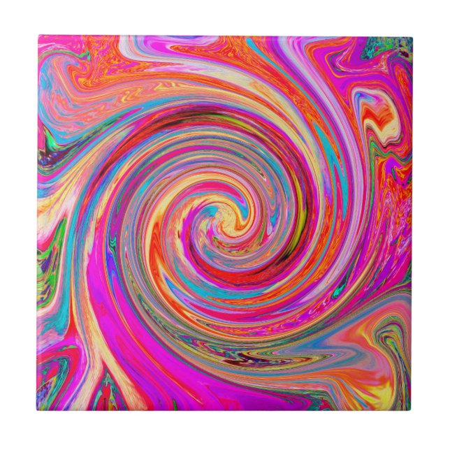 Colorful Rainbow Swirl Retro Abstract Design Ceramic Tile (Front)