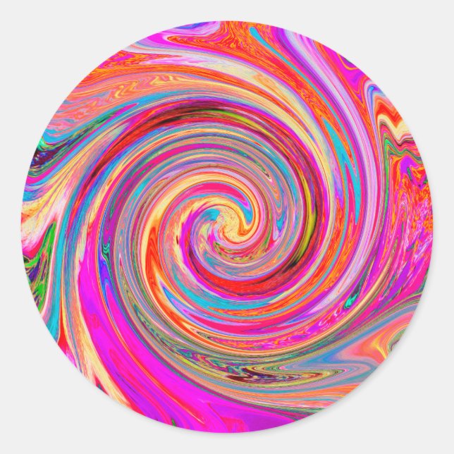 Colorful Rainbow Swirl Retro Abstract Design Classic Round Sticker (Front)