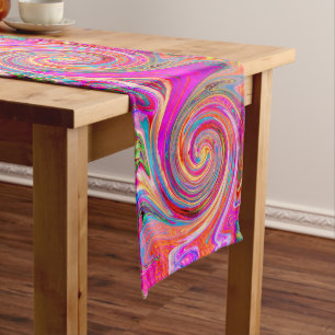 Colorful Rainbow Swirl Retro Abstract Design Long Table Runner