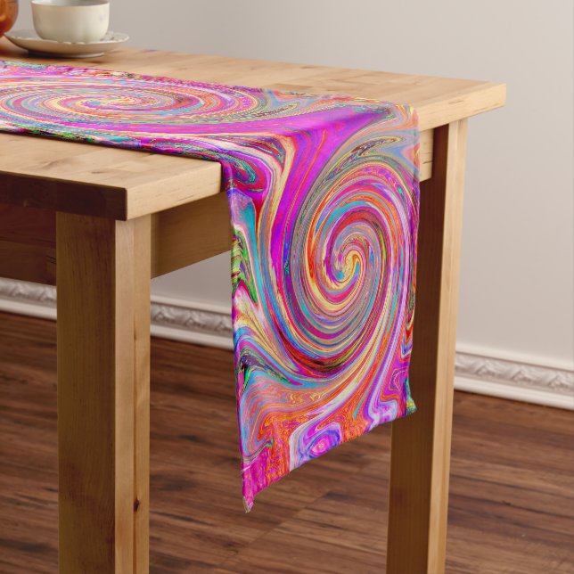 Colorful Rainbow Swirl Retro Abstract Design Long Table Runner (In Situ)
