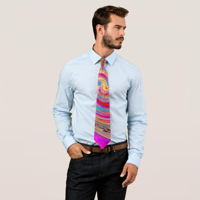 Colorful Rainbow Swirl Retro Abstract Design Neck Tie (In Situ)