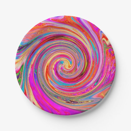 Colorful Rainbow Swirl Retro Abstract Design Paper Plates