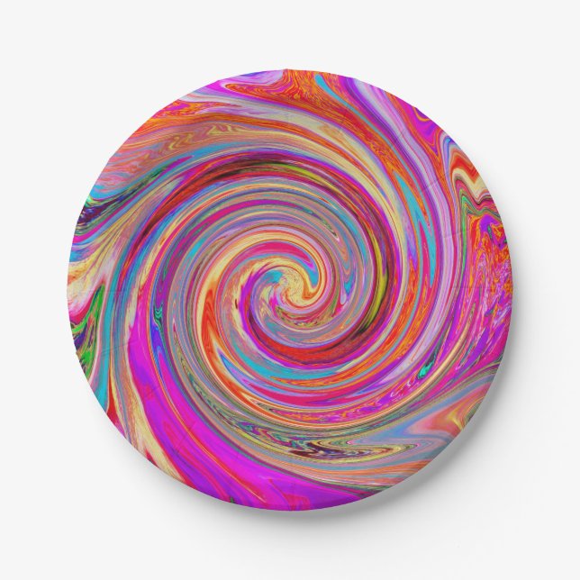 Colorful Rainbow Swirl Retro Abstract Design Paper Plates (Front)