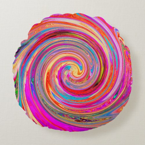 Colorful Rainbow Swirl Retro Abstract Design Round Pillow