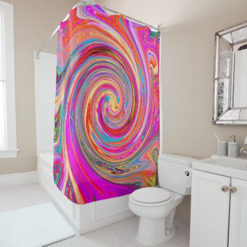 Colorful Rainbow Swirl Retro Abstract Design Shower Curtain