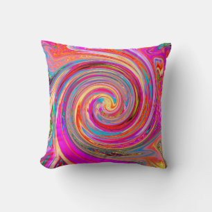 Colorful Rainbow Swirl Retro Abstract Design Throw Pillow