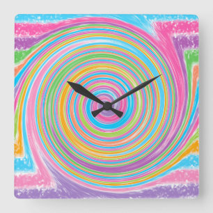 Colorful rainbow swirl square wall clock