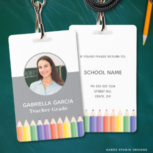 Colorful Rainbow Teacher Photo ID badge