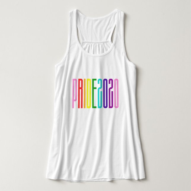 Colorful Rainbow Text LGBTQ Gay Pride 2020 Tank Top (Design Front)