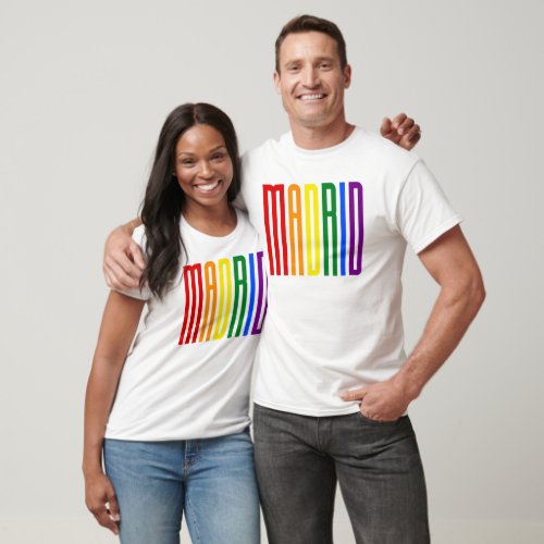 Colorful Rainbow Text LGBTQ Madrid Gay Pride LGBT T_Shirt