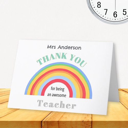 Colorful Rainbow Thank You Teacher Appreciation Card