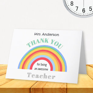 Colorful Rainbow Thank You Teacher Personalized Card