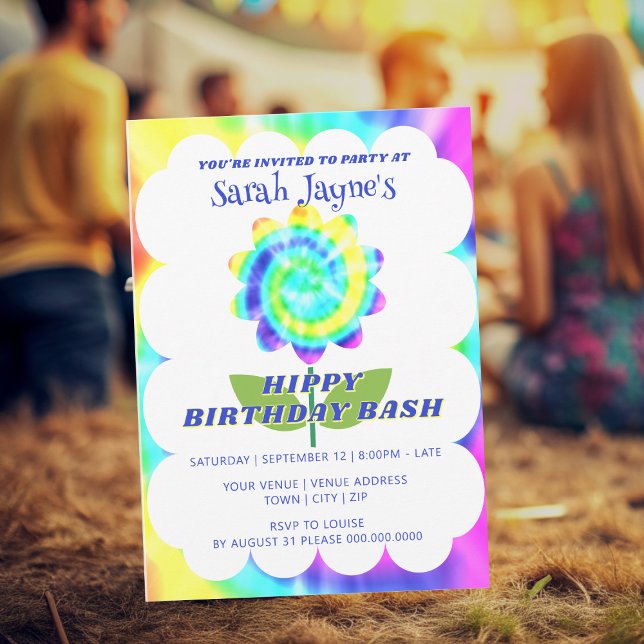 Colorful Rainbow Tie Dye Birthday Invitation (Having a groovy birthday party? Just add your details)