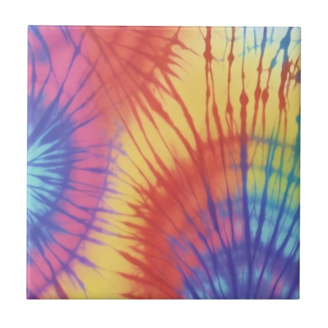 Colorful Rainbow Tie Dye Ceramic Tile (Front)